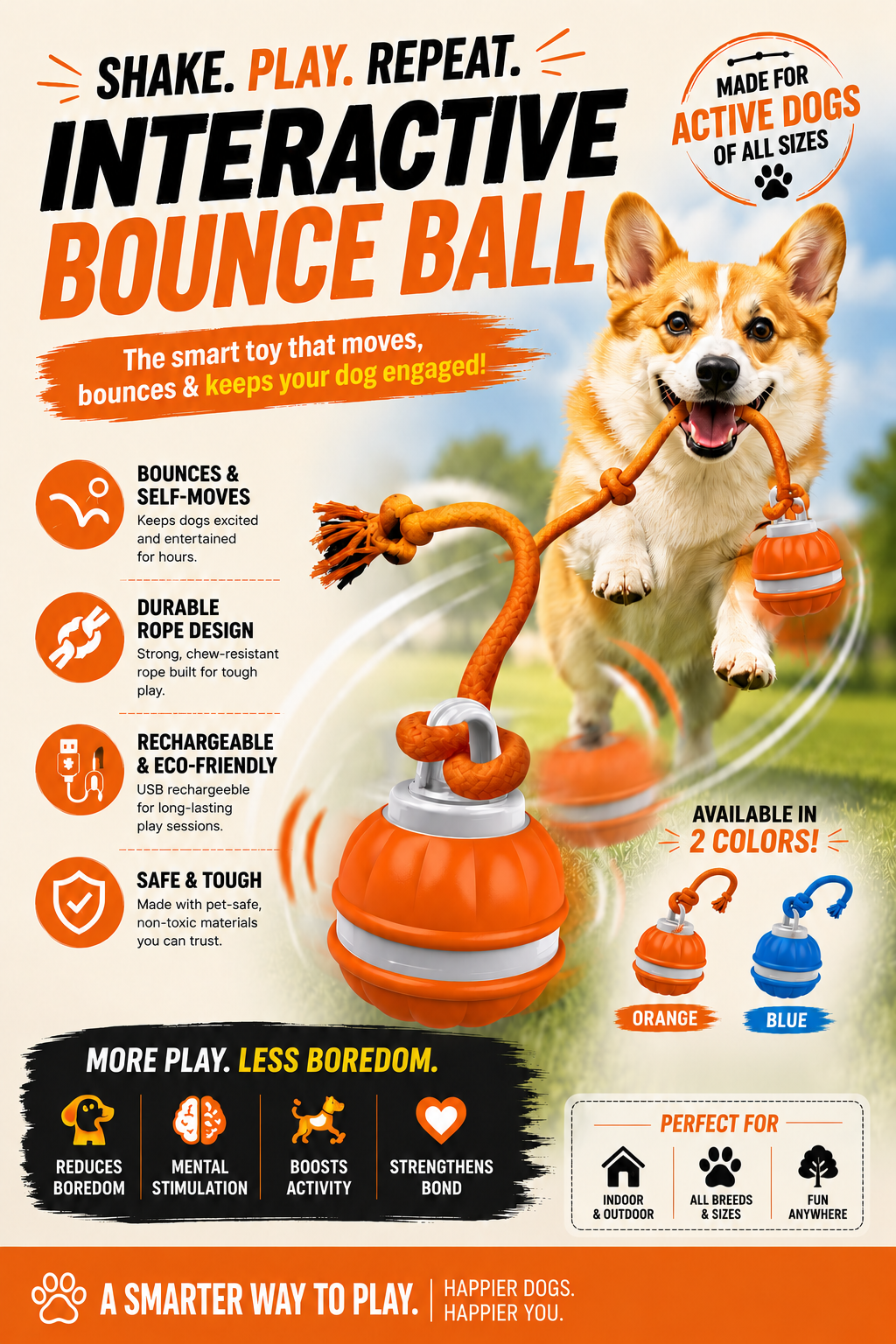 Interactive Smart Dog Ball with Swing Rope Tail