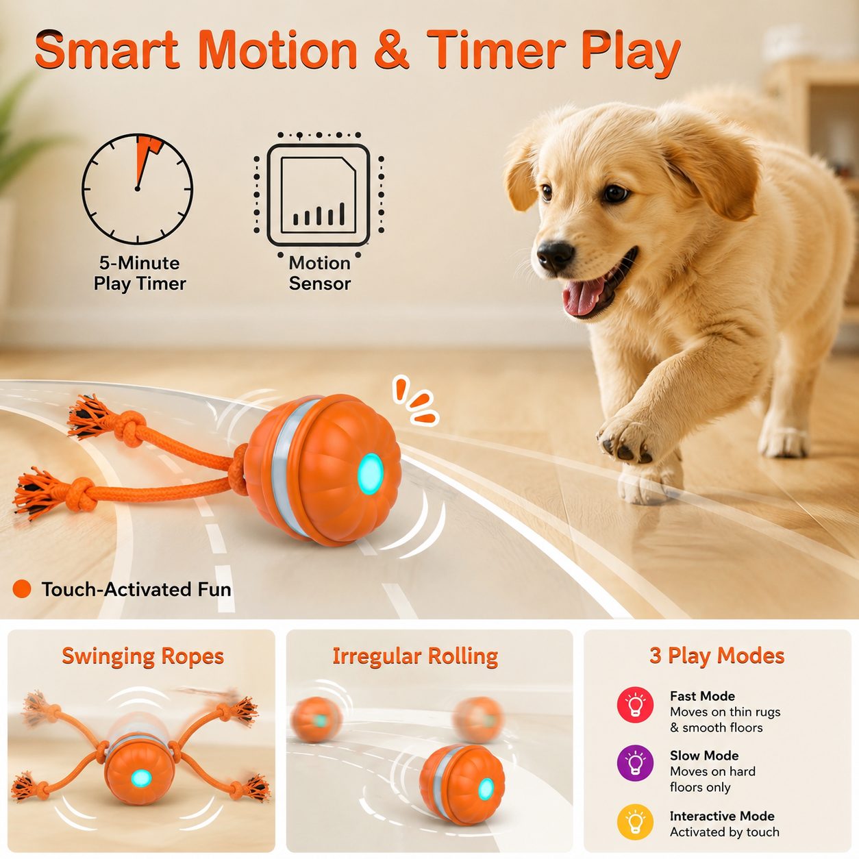 Interactive Smart Dog Ball with Swing Rope Tail