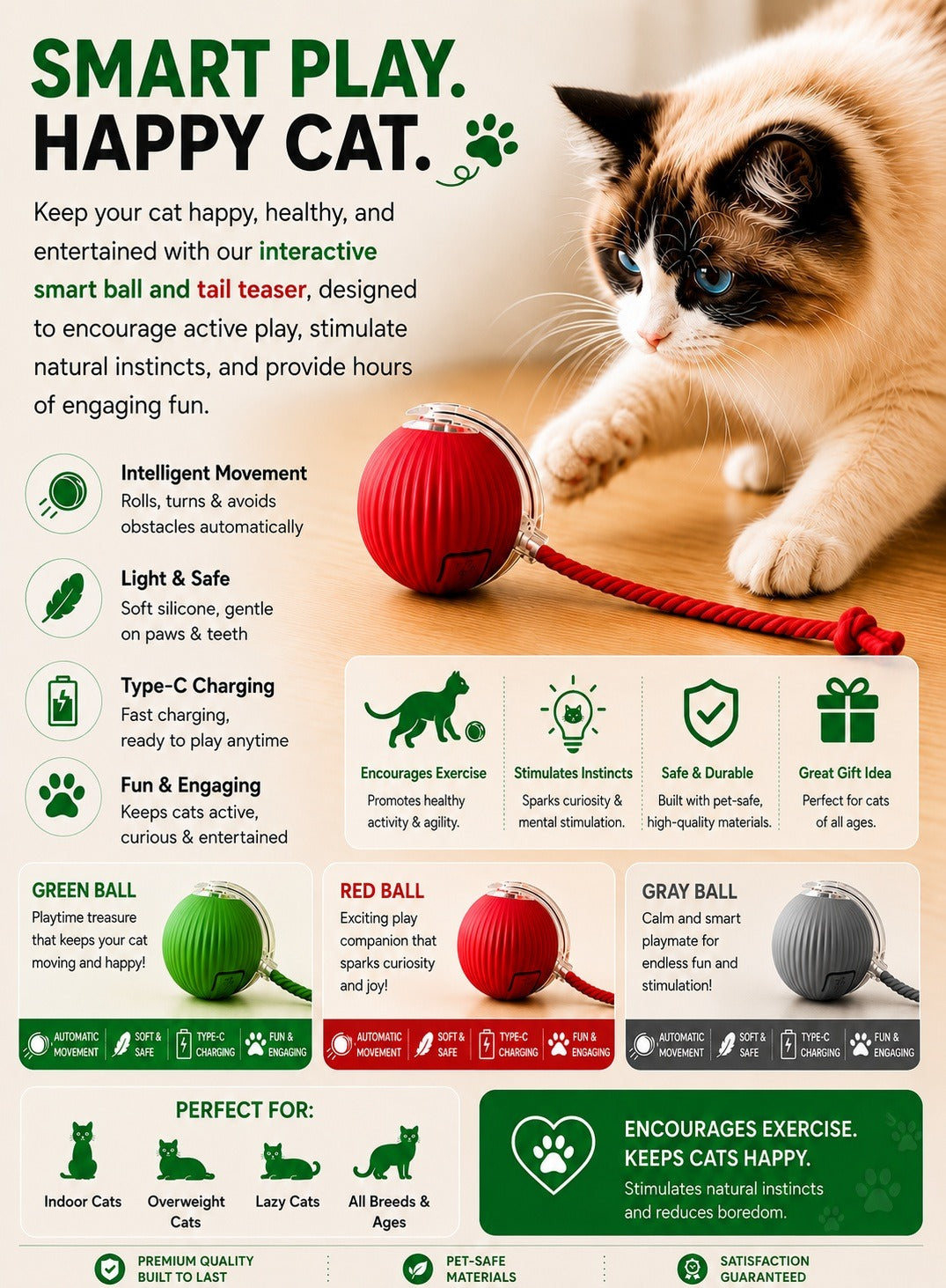 Interactive Smart Cat Ball With Tail Teaser Toy