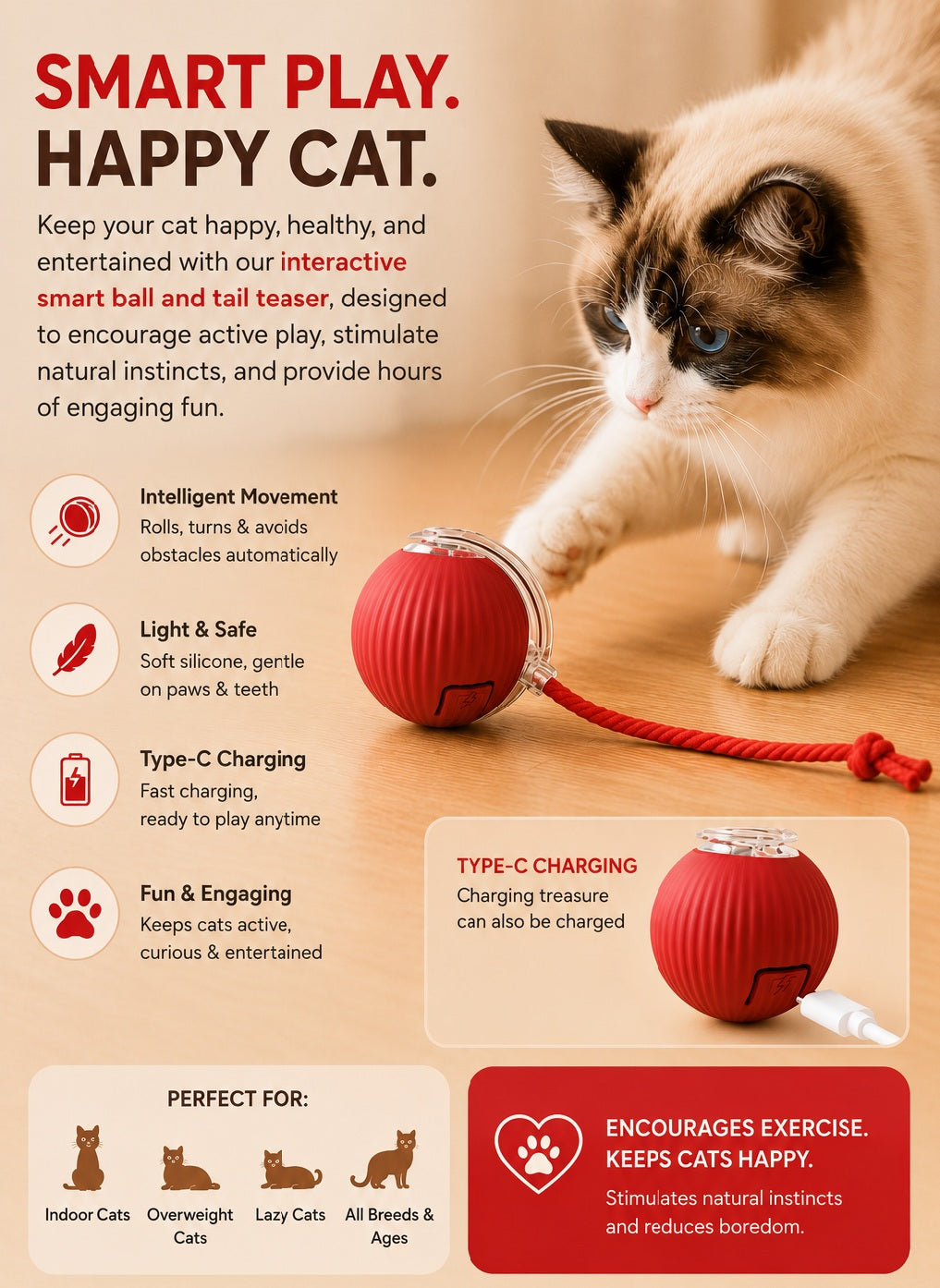 Interactive Smart Cat Ball With Tail Teaser Toy